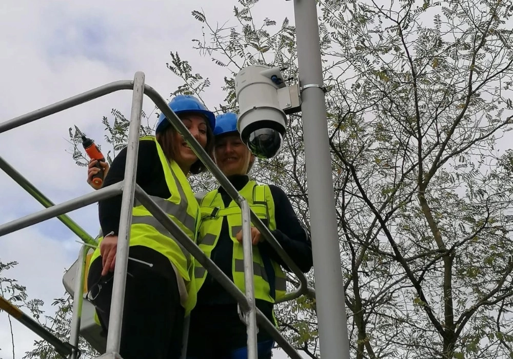 Two Council Workers Install a WCCTV Dome Camera